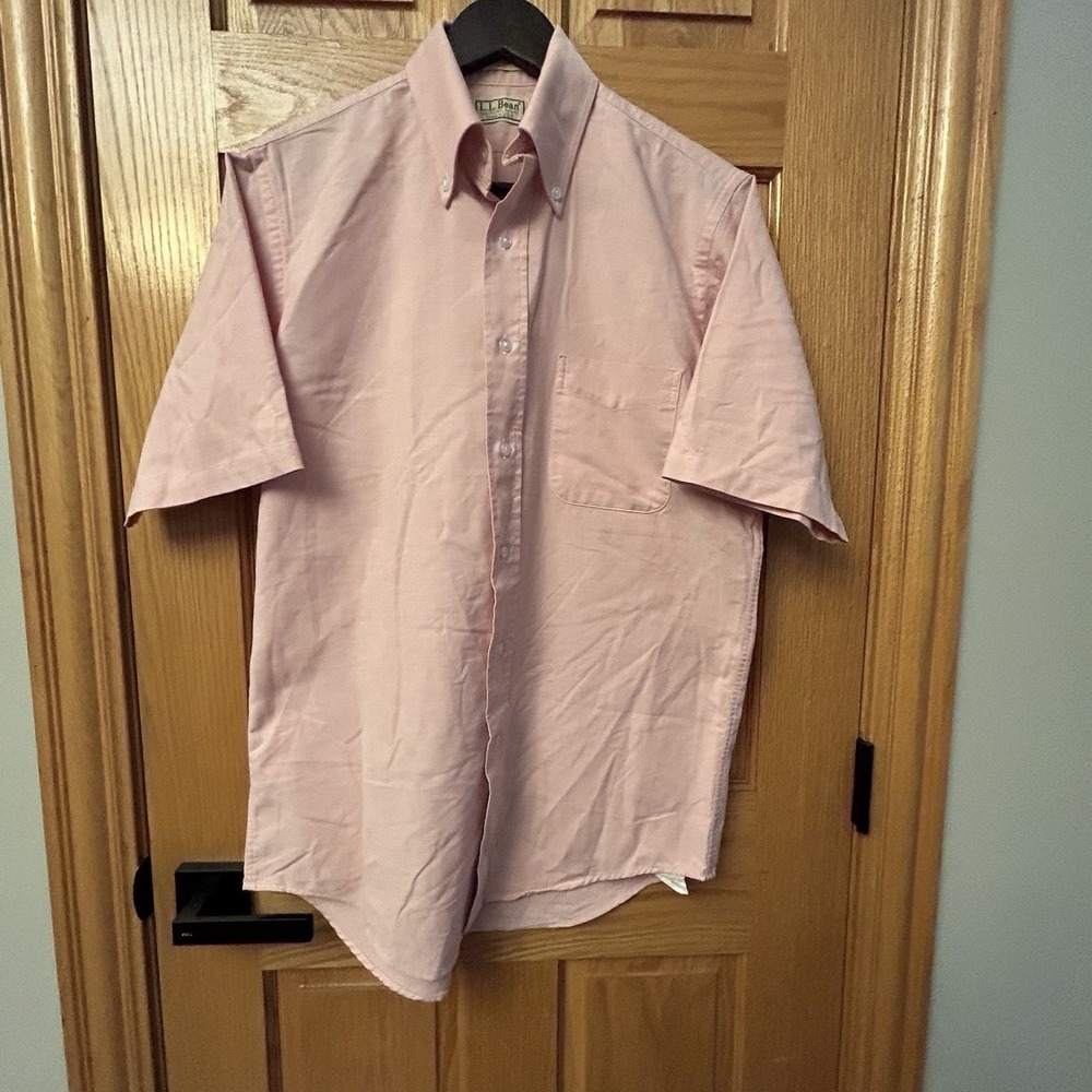 Vintage L.L.Bean Dress Shirt Mens 15 1/2 Pink Oxford Button Down USA Made Cotton